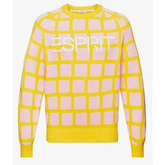 Espirit Pink Yellow Plaid Preppy Men's Sweater XL - Picture 3 of 10